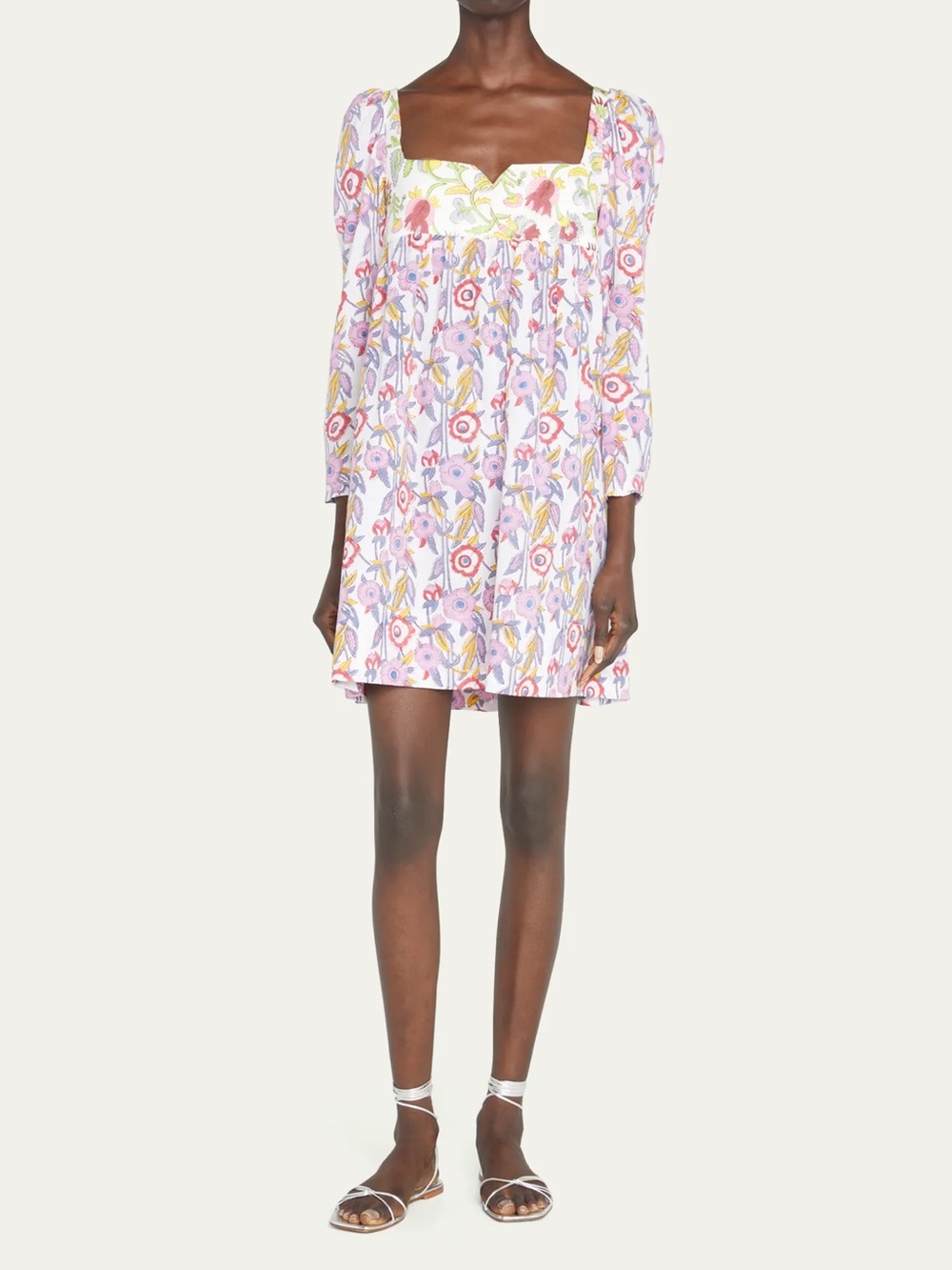 ALIX‎ OF BOHEMIA Christina Luau Floral Empire-Waist Mini Dress Long Sleeve